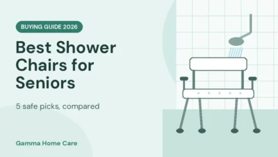 Illustration of a shower chair with back and armrests for seniors